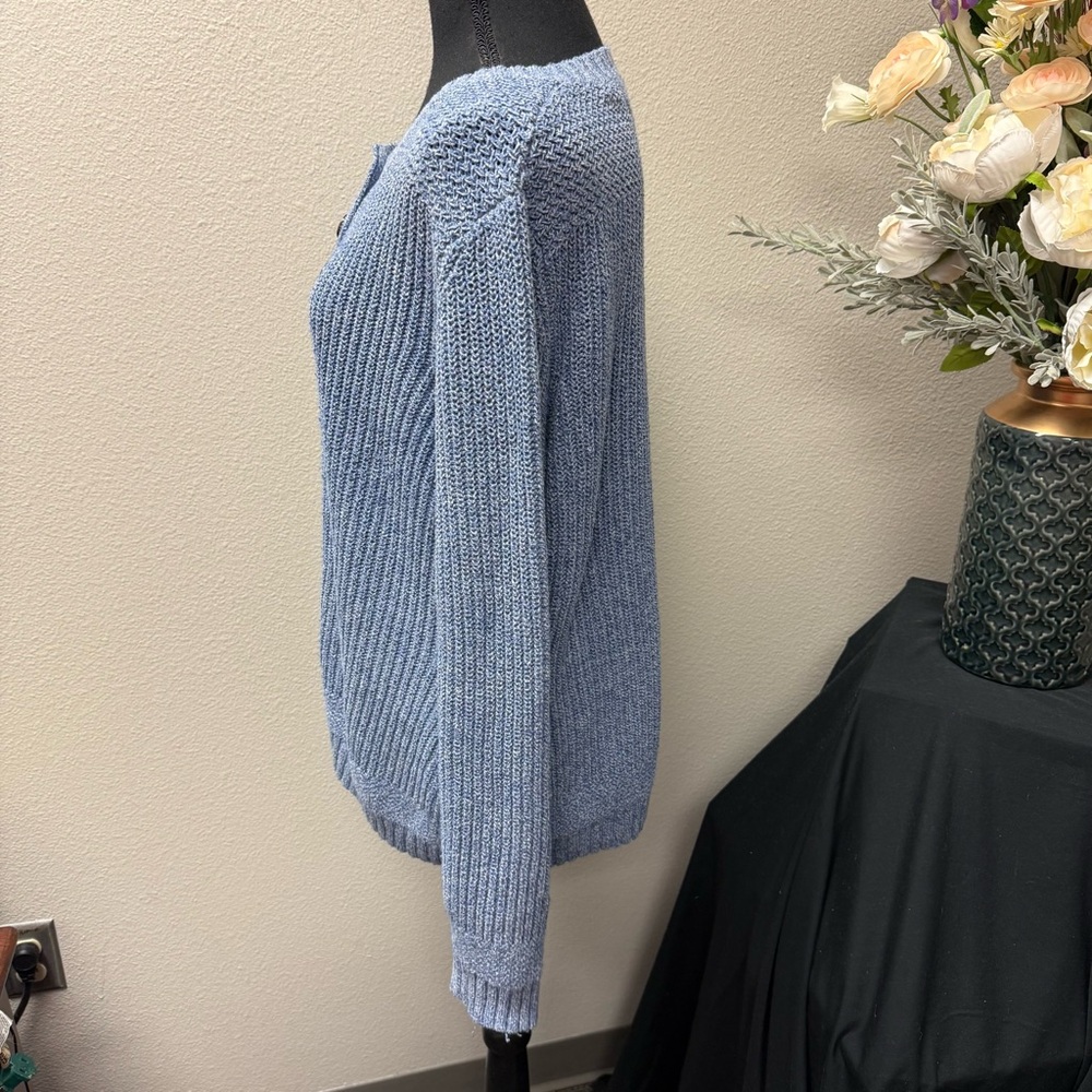 Natural Reflections Blue Knit Button Henley Sweater L Soft Cozy Winter Top - Picture 2 of 8
